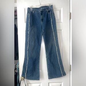 Le Lis Denim Flare Jeans with Frayed Side Seams - Blue